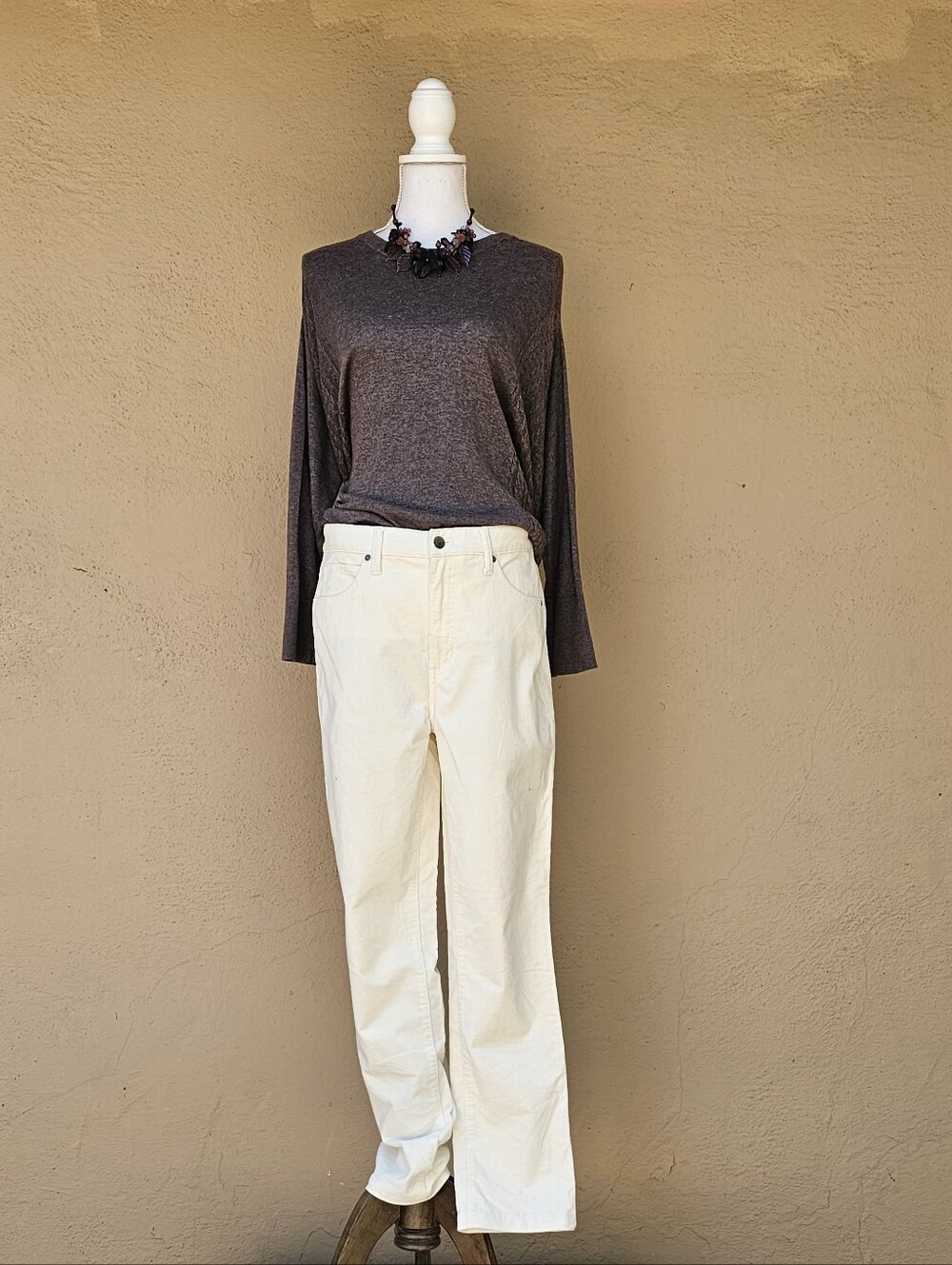 Talbots Corduroy High Waist Straight Leg White Pants Sz 6
